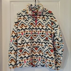Eddie Bauer Cream Multi-Pattern Fleece Pullover Sz M